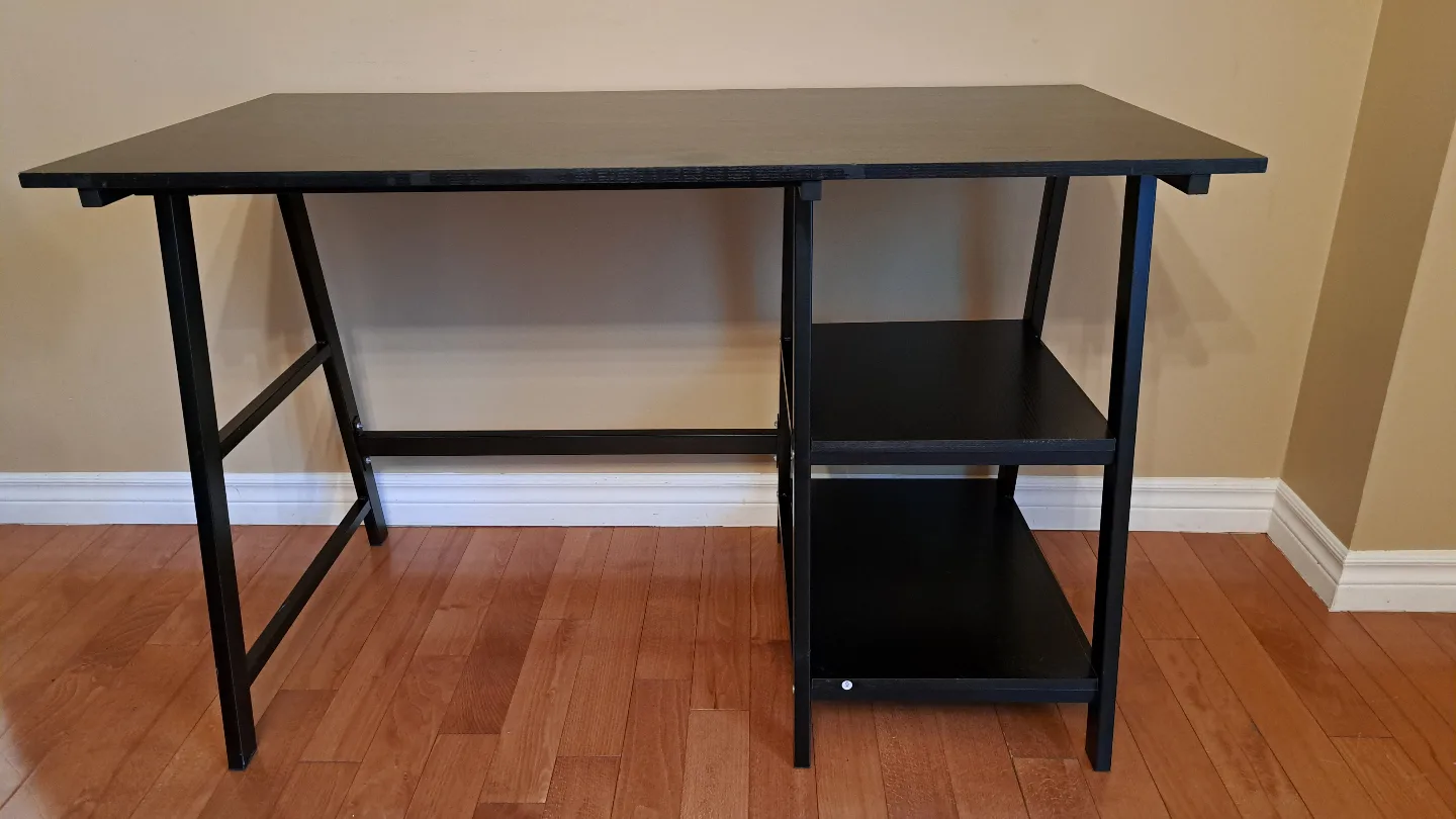 Black Metal Frame Computer Desk with Storage Shelves image indicator(3)