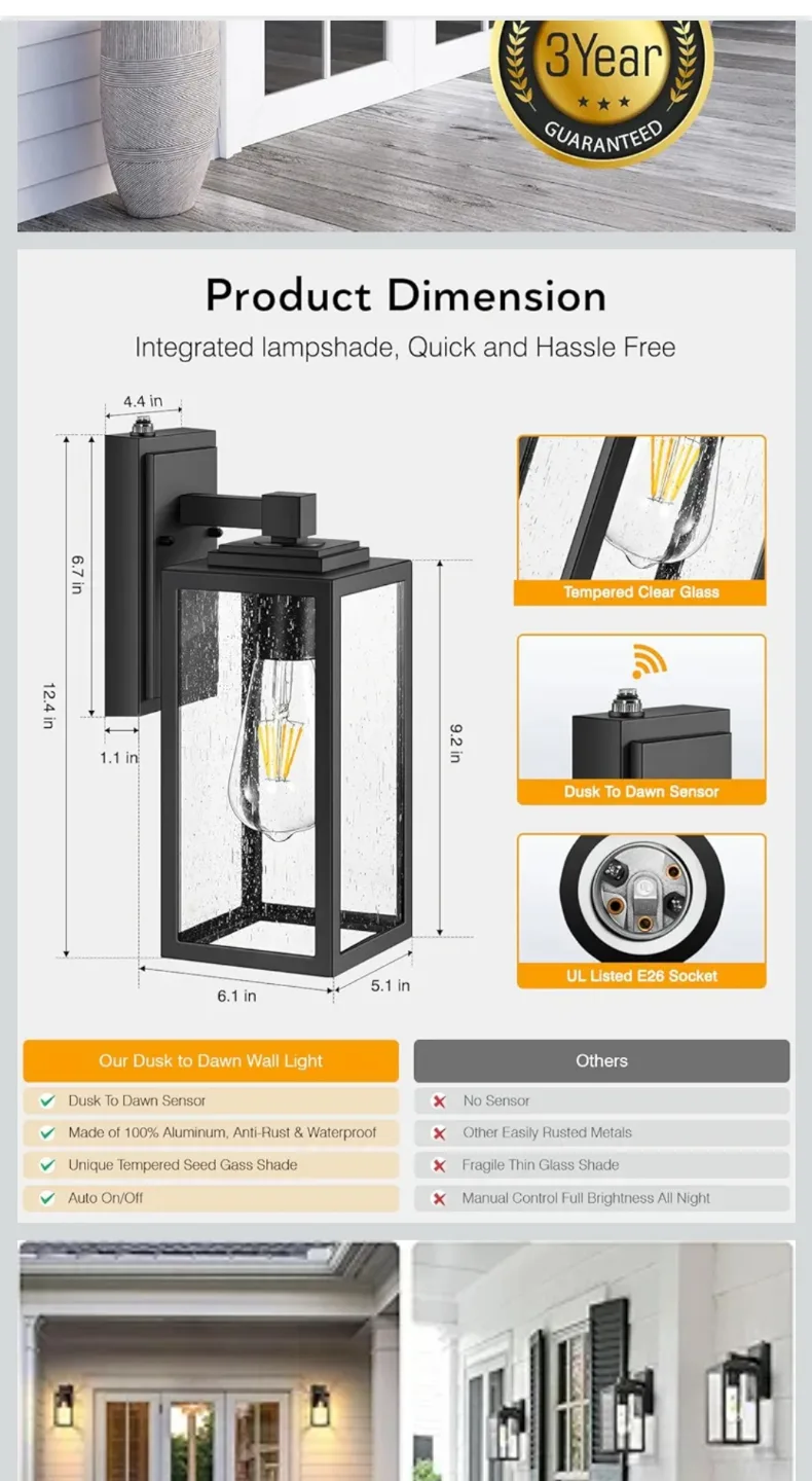 Pair of Black Outdoor Dusk-to-Dawn Wall