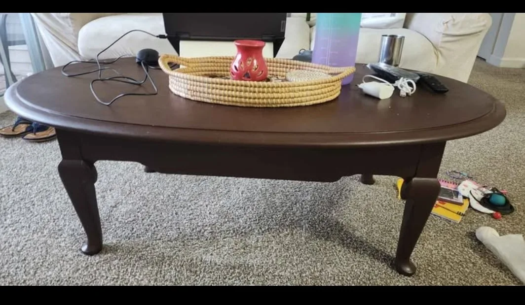 Item For Sale: Oval Solid Wood Coffee Table – Newly Refinished! thumbnail