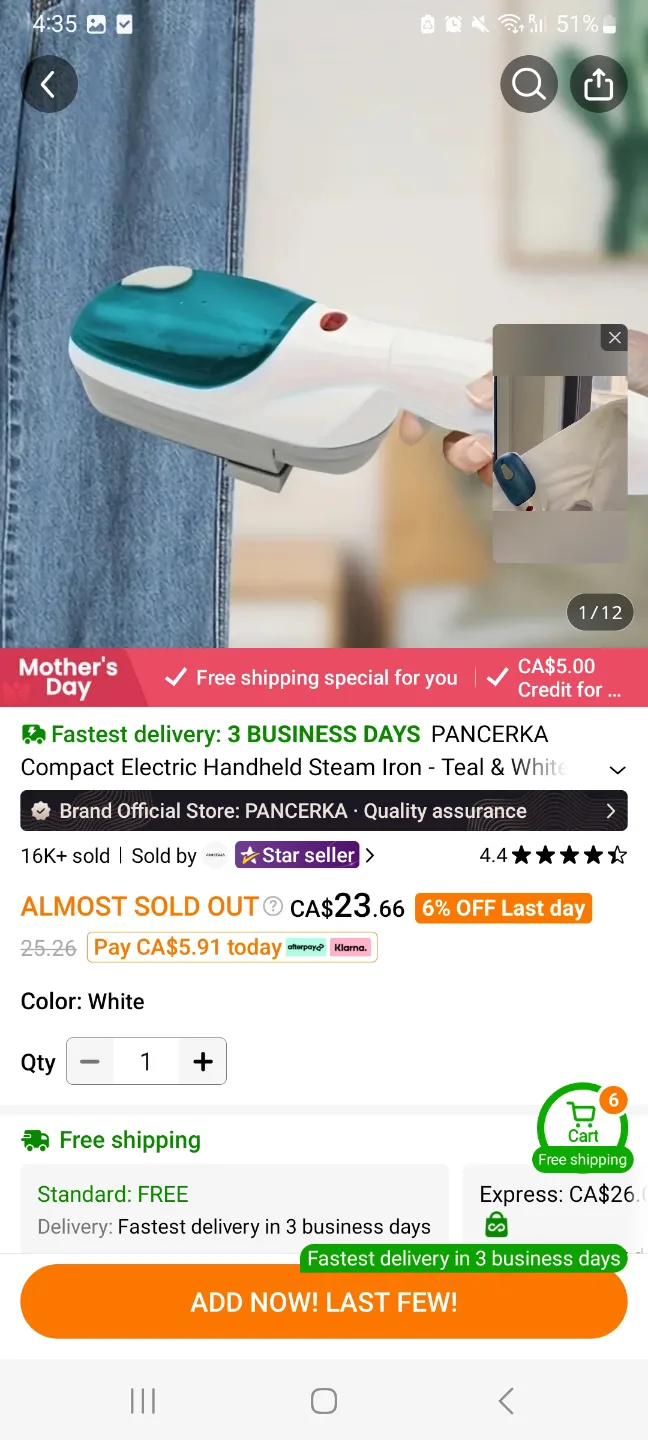 PANCERKA Compact Electric Handheld Steam Iron - White image indicator(7)