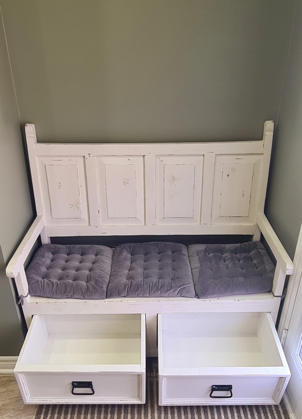 White Wooden Bench with Storage - photo 2