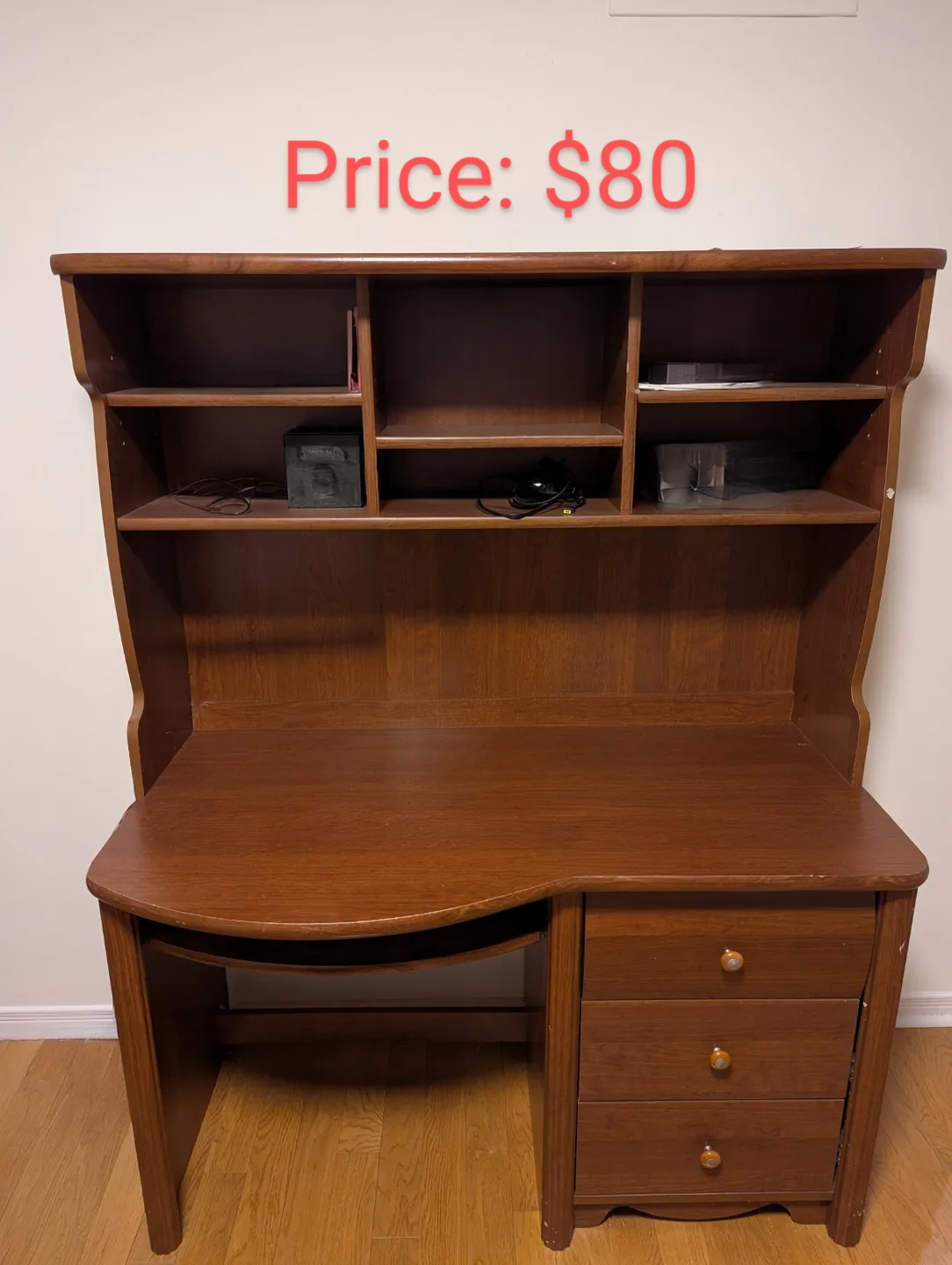 Dark Wood Computer Desk with Hutch thumbnail