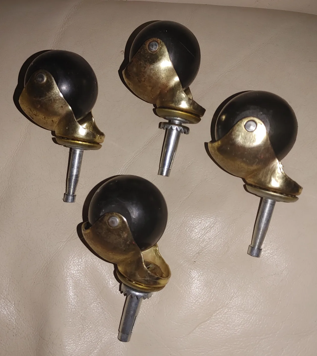 Set of 4 Brass and Rubber Furniture Casters thumbnail