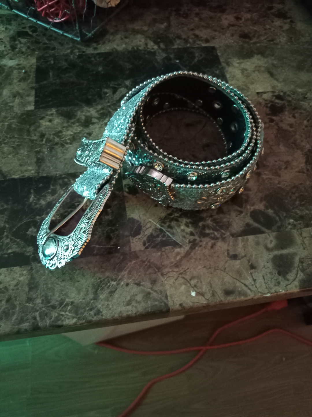 Rhinestone embellished silver belt