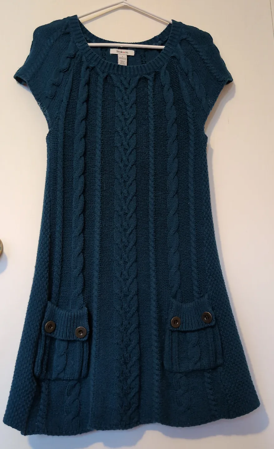 Teal Cable Knit Sweater Dress thumbnail