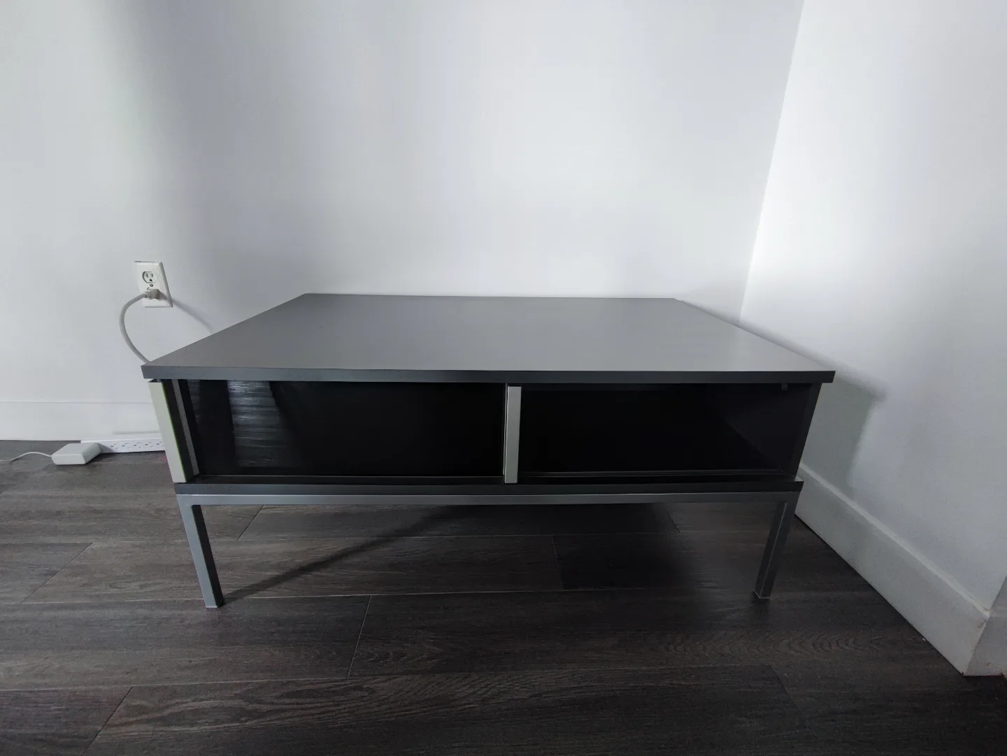 Grey Modern TV Stand with Storage and Metal Legs thumbnail