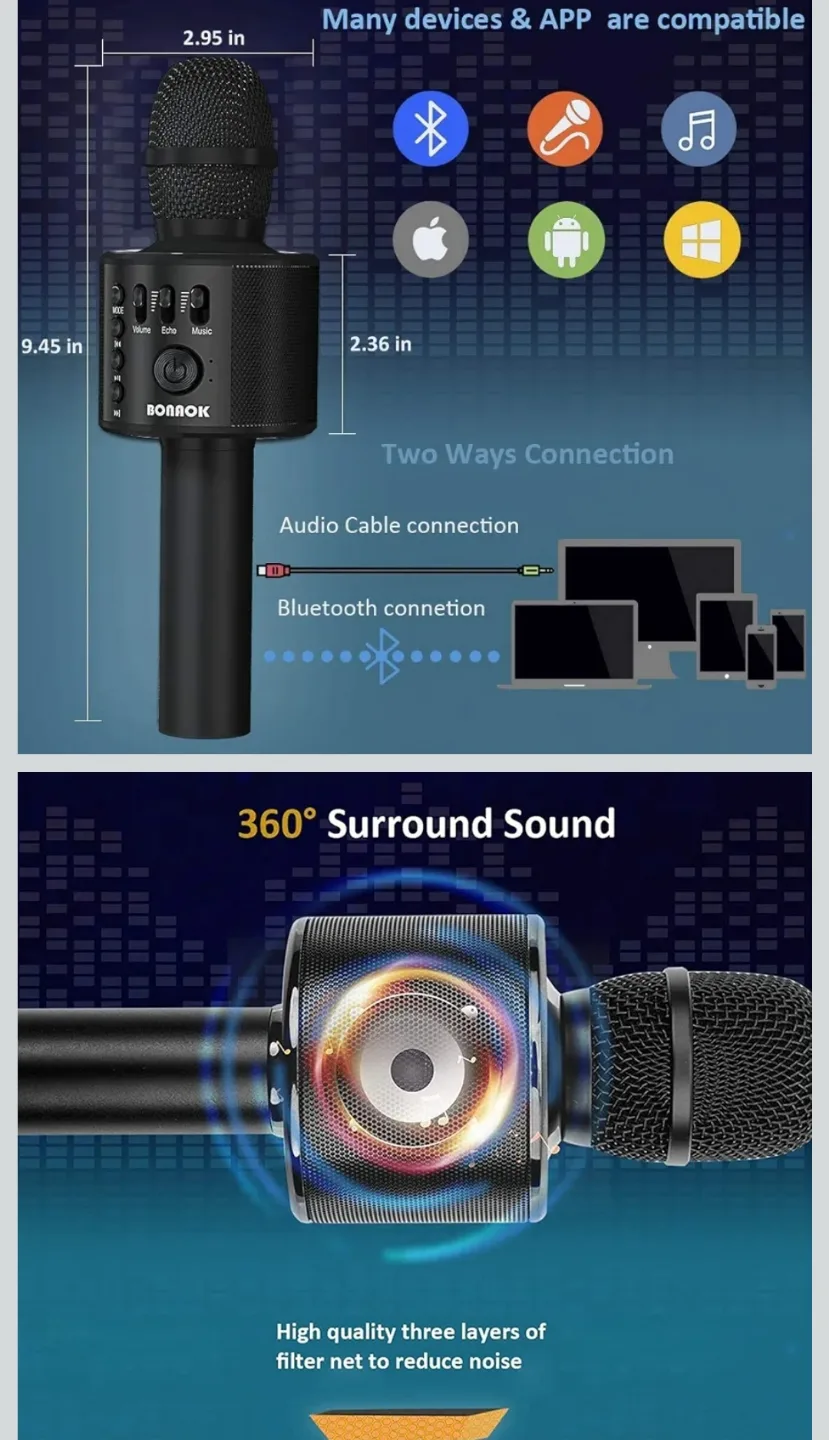 BONAOK Wireless Karaoke Microphone image indicator(9)