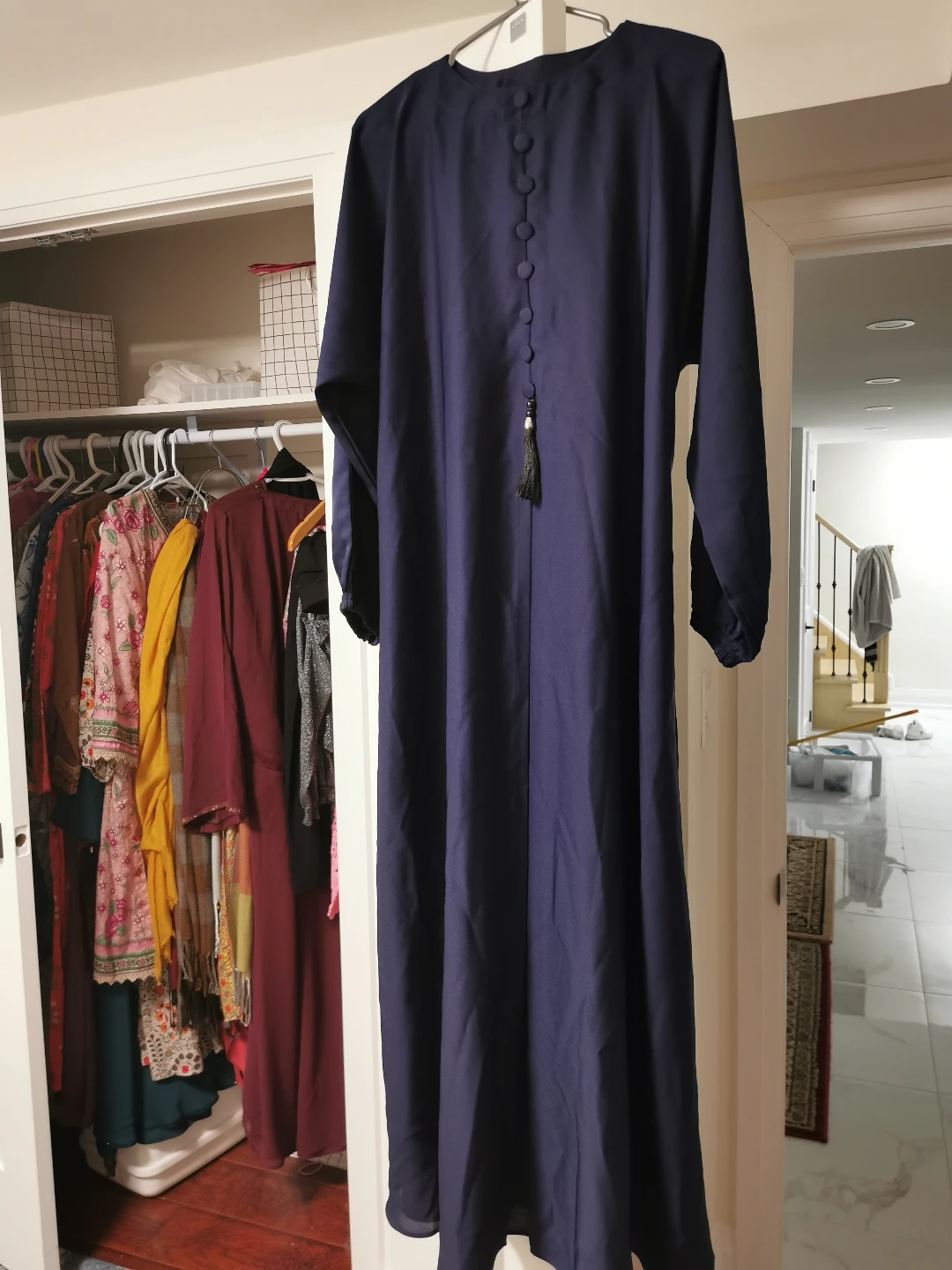 Navy Blue Abaya Maxi Dress with Button Detail