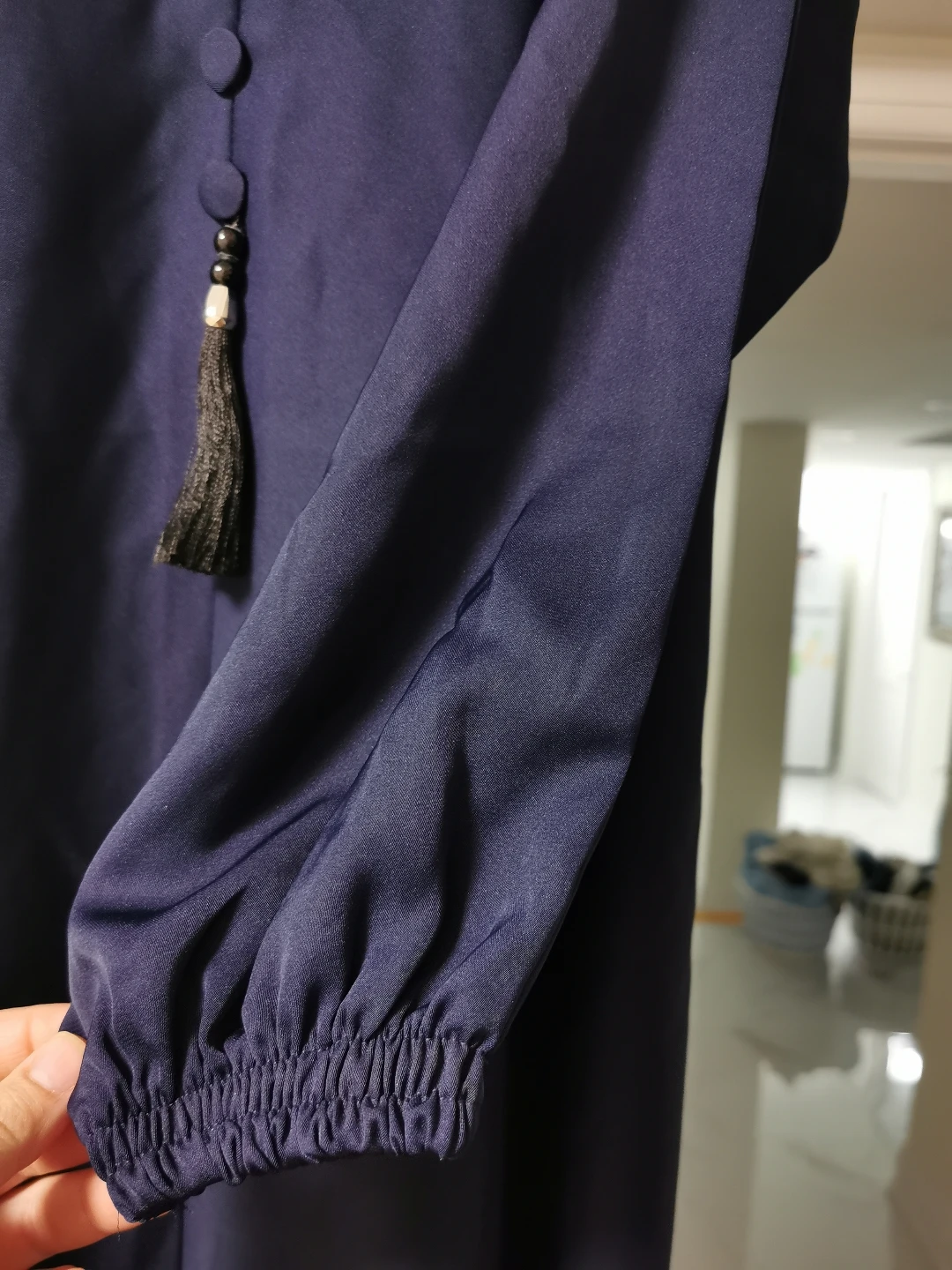 Navy Blue Abaya Maxi Dress with Button Detail - photo 3