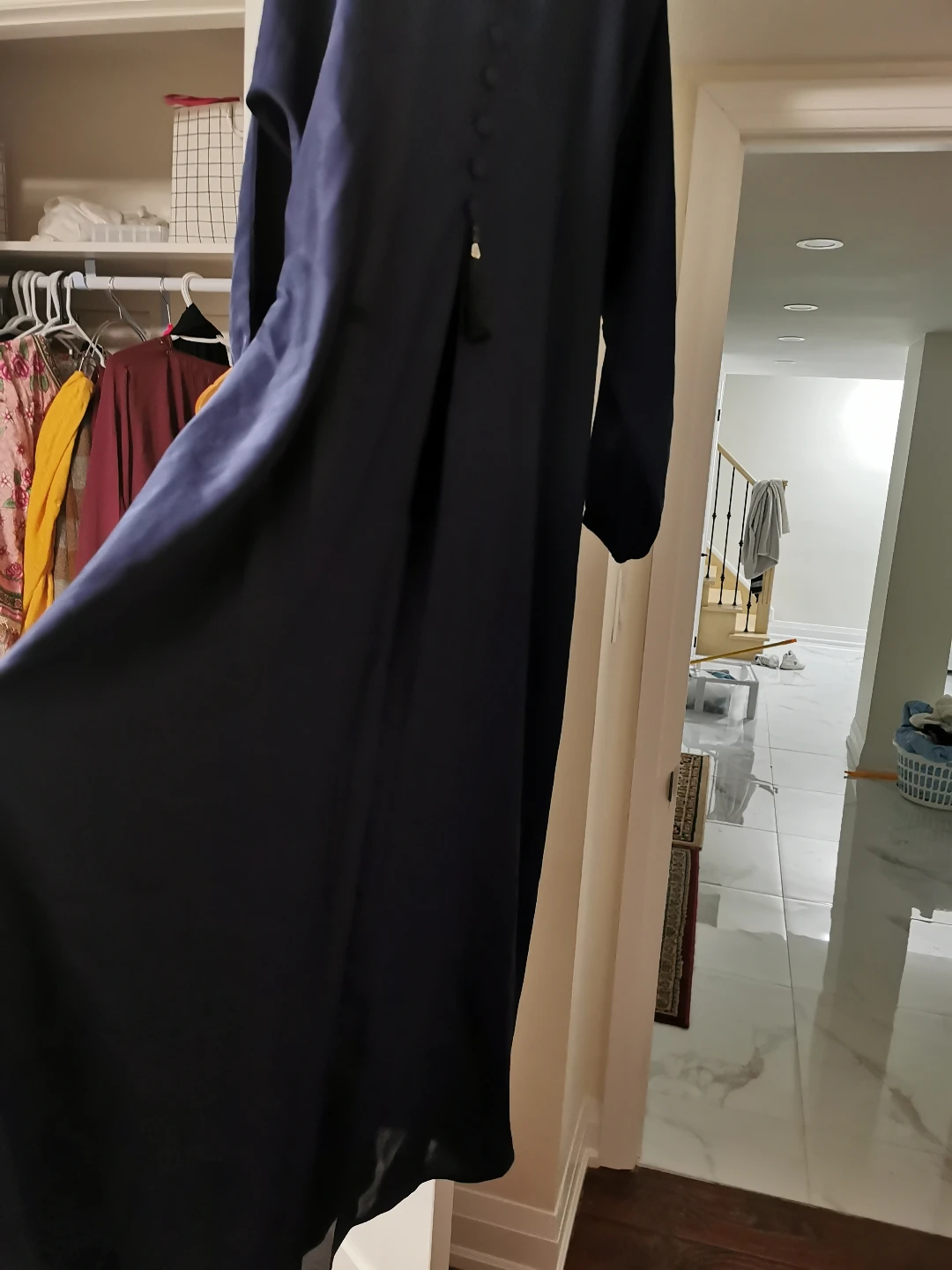 Navy Blue Abaya Maxi Dress with Button Detail - photo 5