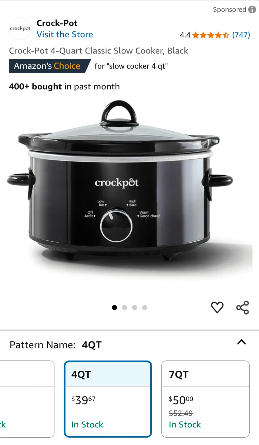 Crock-Pot 4-Quart Classic Slow Cooker - Black image indicator(3)