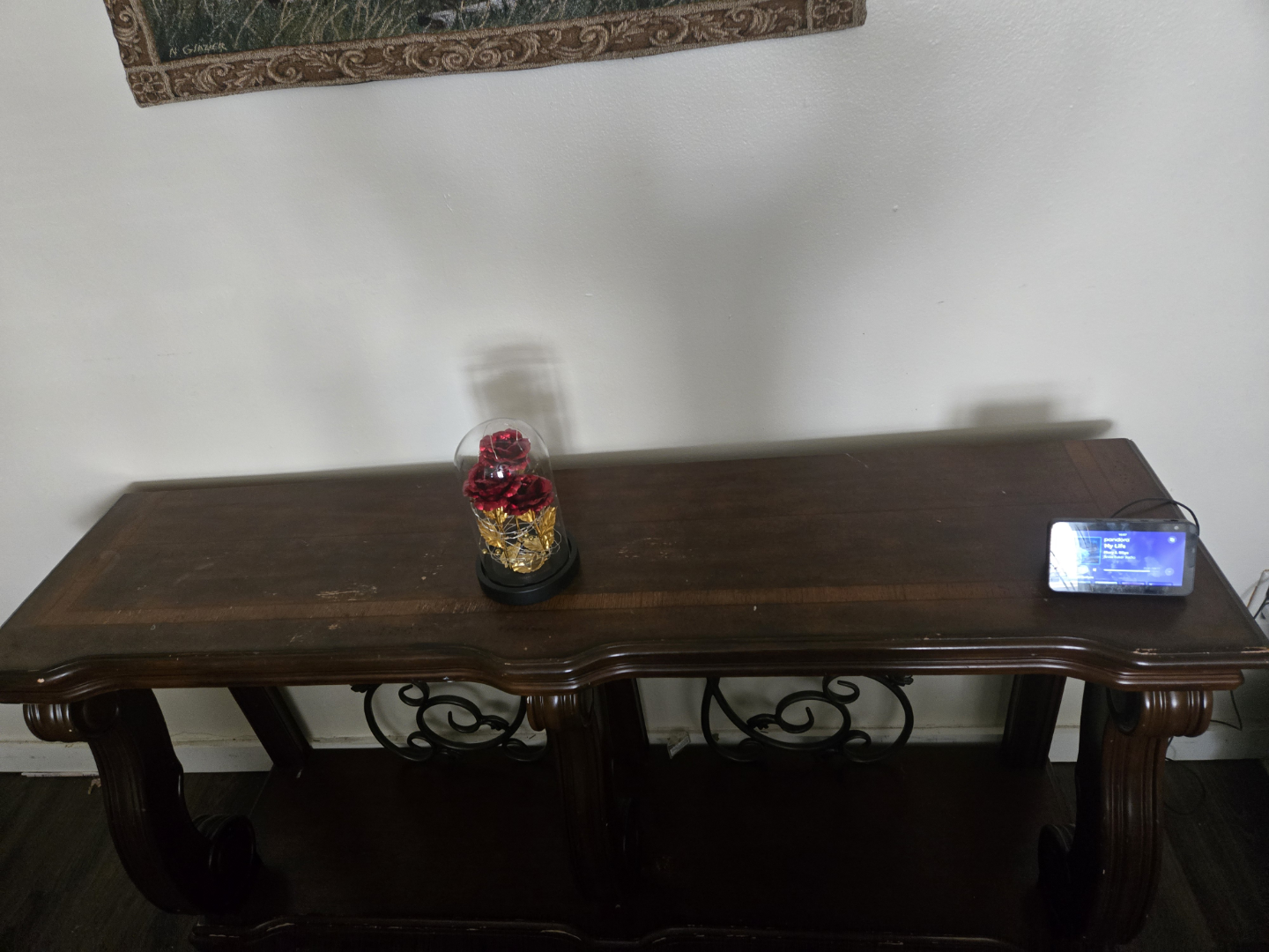 Dark Wood Console Table with Metal Accents - photo 3