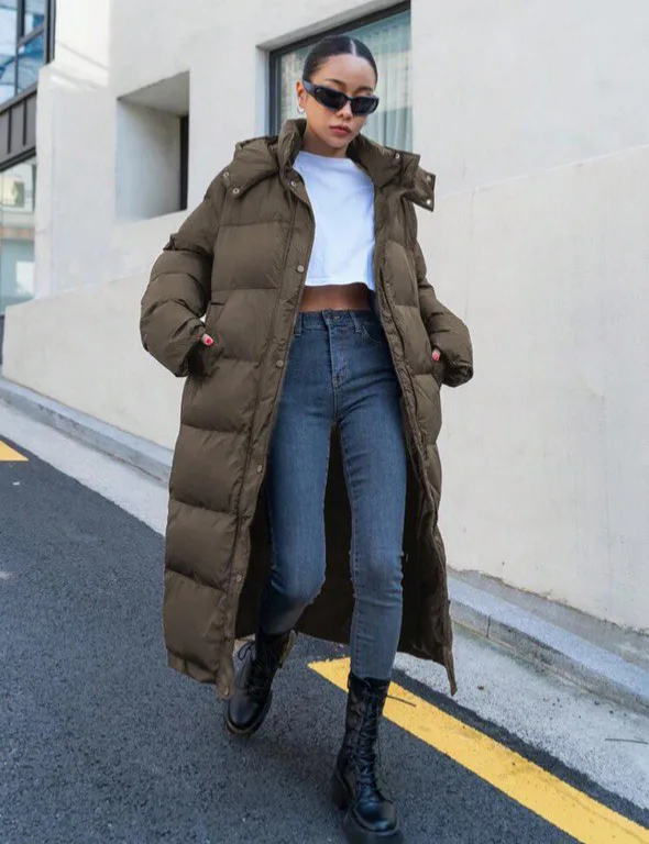 Long Puffer Jacket - Olive Green