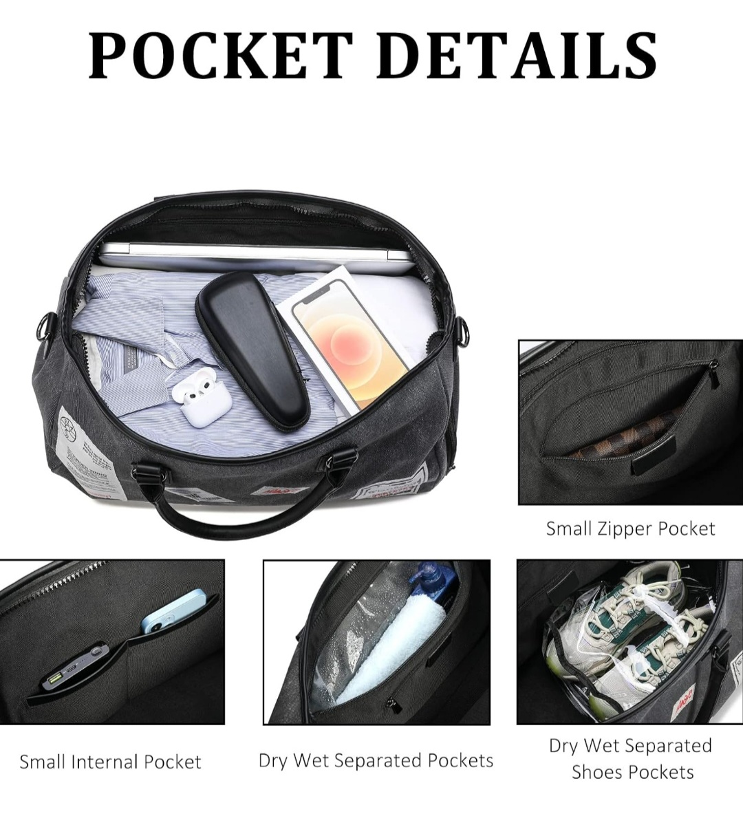 Grey Travel Duffle Bag with Multiple Pockets - photo 3