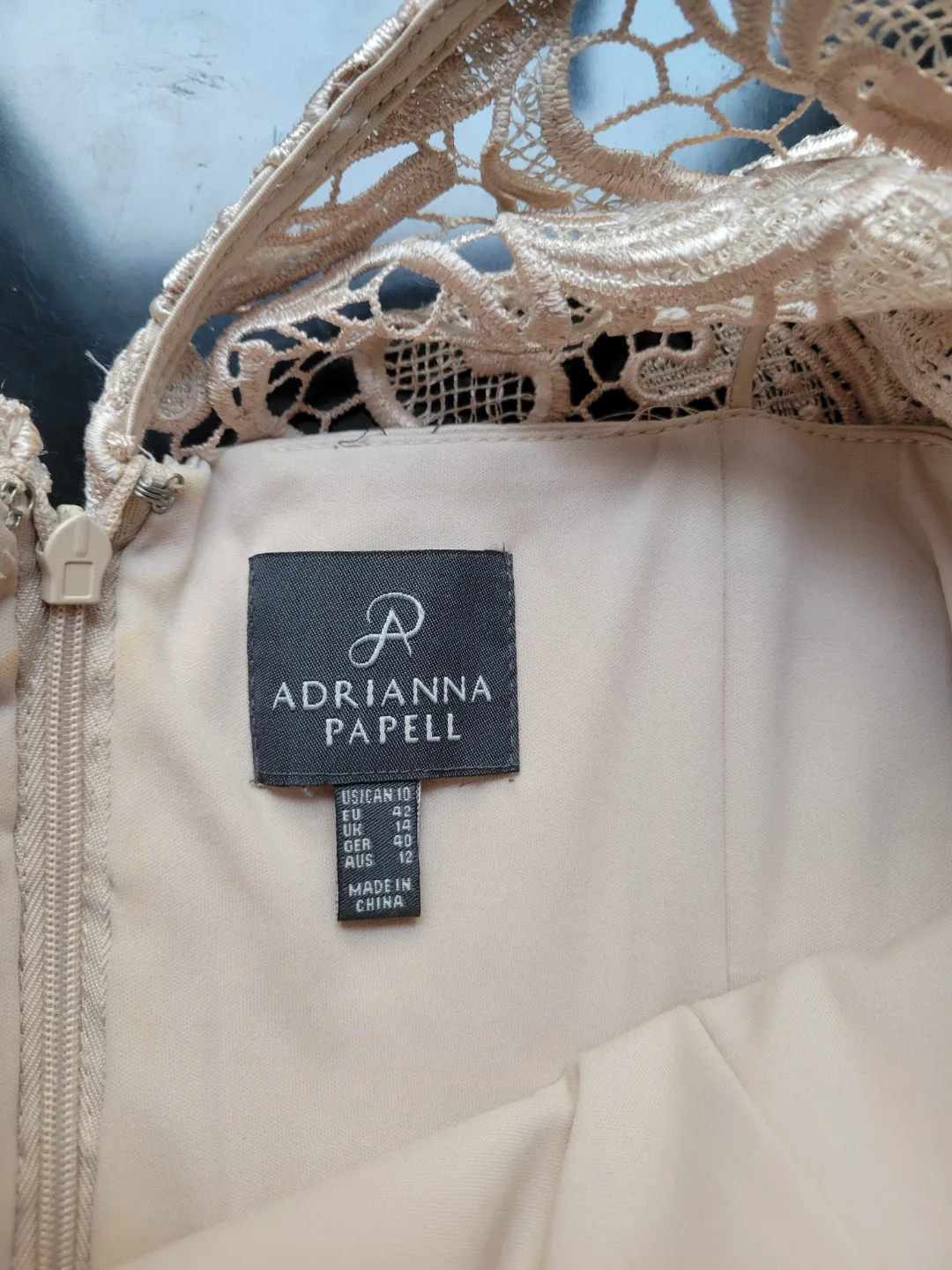 Adrianna Papell Beige Lace Dress Size 10 image indicator(3)