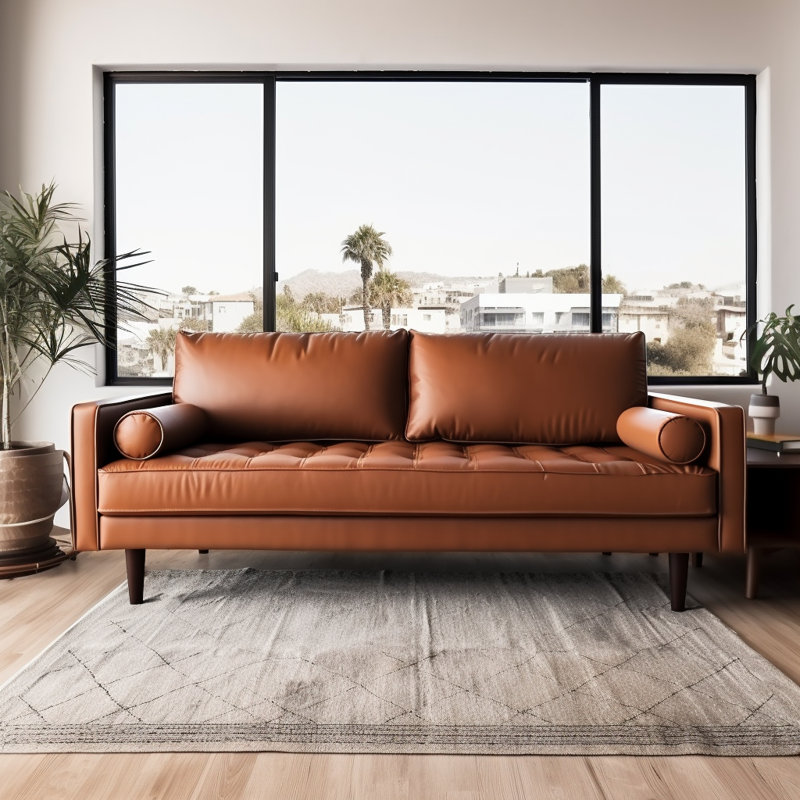 Mayfair Burkleigh 70.1" Brown Faux Leather Sofa - photo 2