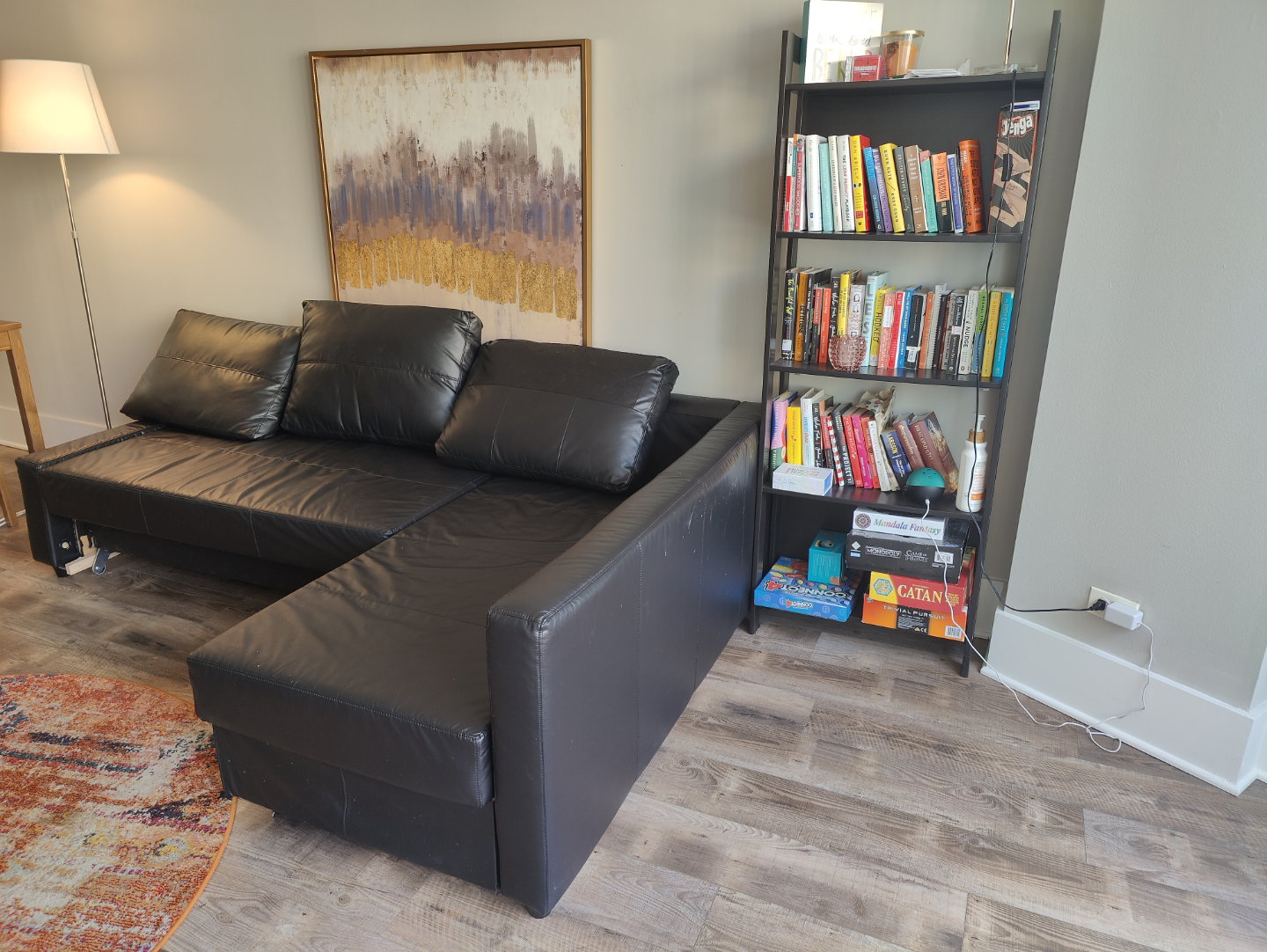 Black Leather Sectional Sofa Bed - photo 2