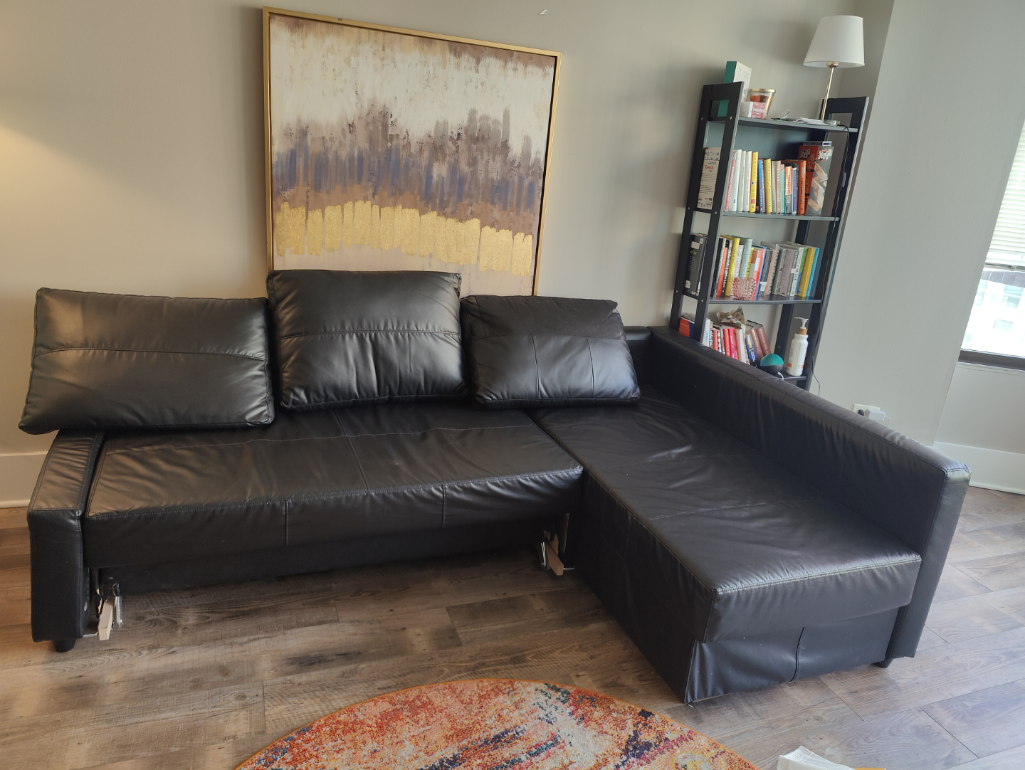 Black Leather Sectional Sofa Bed - photo 3