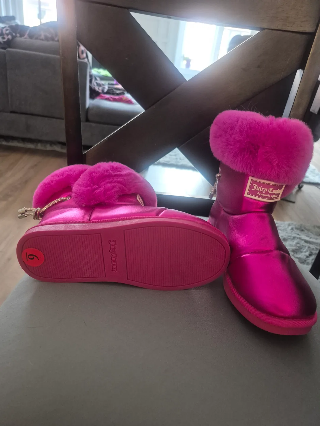 Juicy Couture Pink Fur Trim Boots Size 9 thumbnail