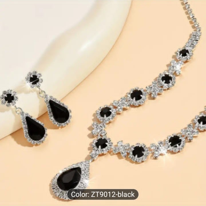Elegant Black and Silver Rhinestone Necklace and Earring Set - photo 2