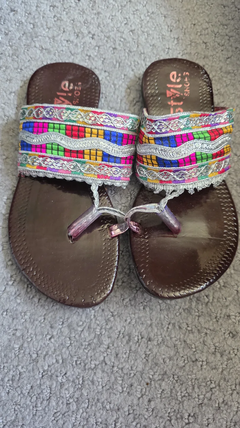 Brown Kolhapuri Sandals with Embroidered Strap thumbnail