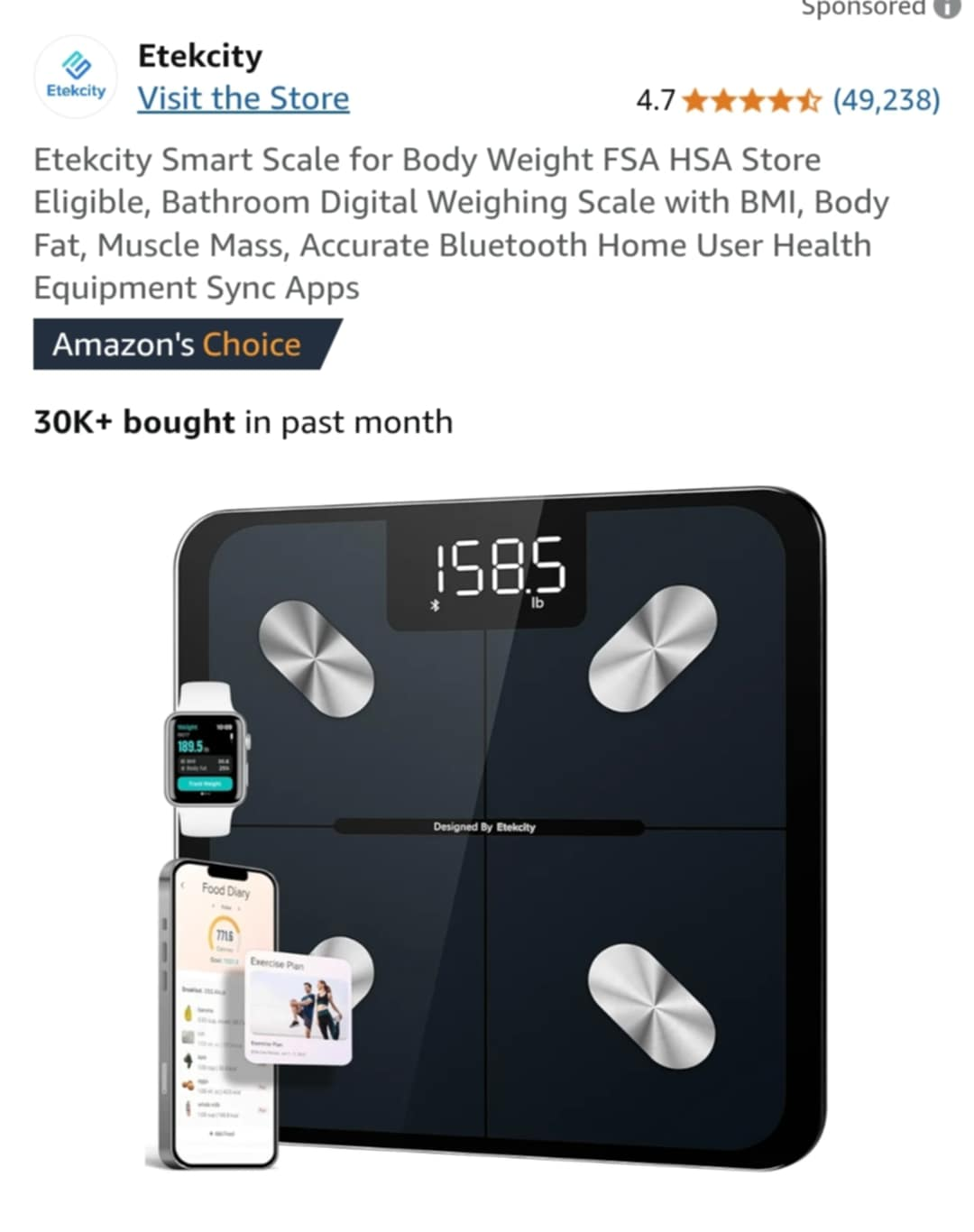 Etekcity Bluetooth Smart Scale, track with fitness apps