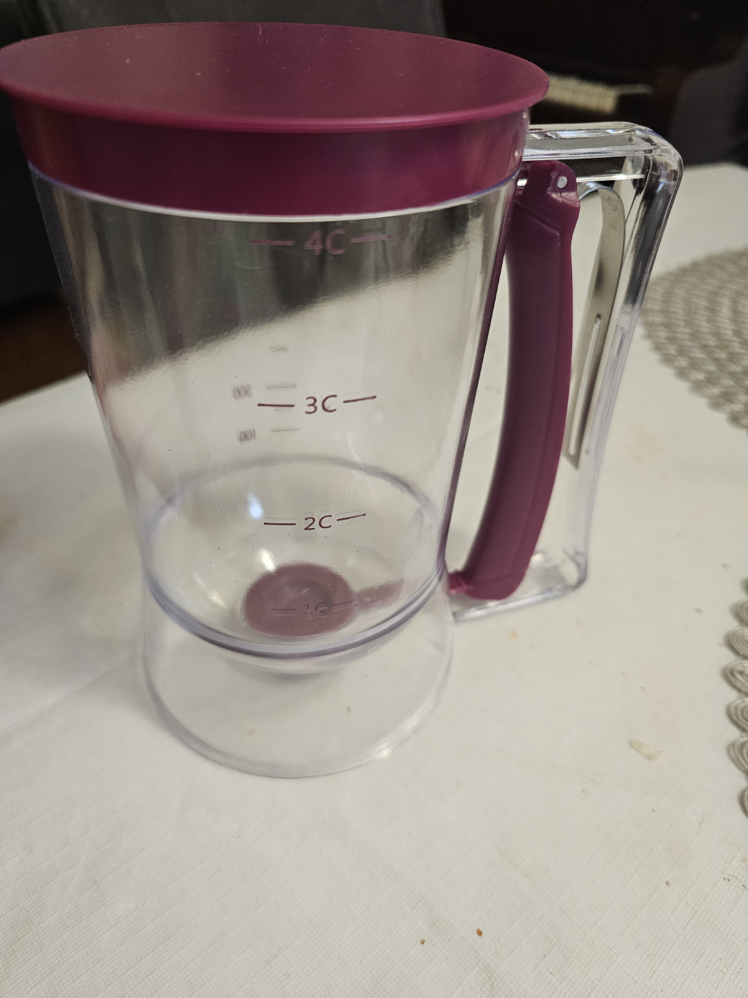 Clear Plastic Batter Dispenser with Purple Lid and Handle - photo 2