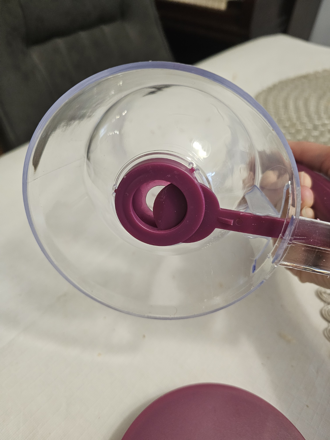 Clear Plastic Batter Dispenser with Purple Lid and Handle - photo 4