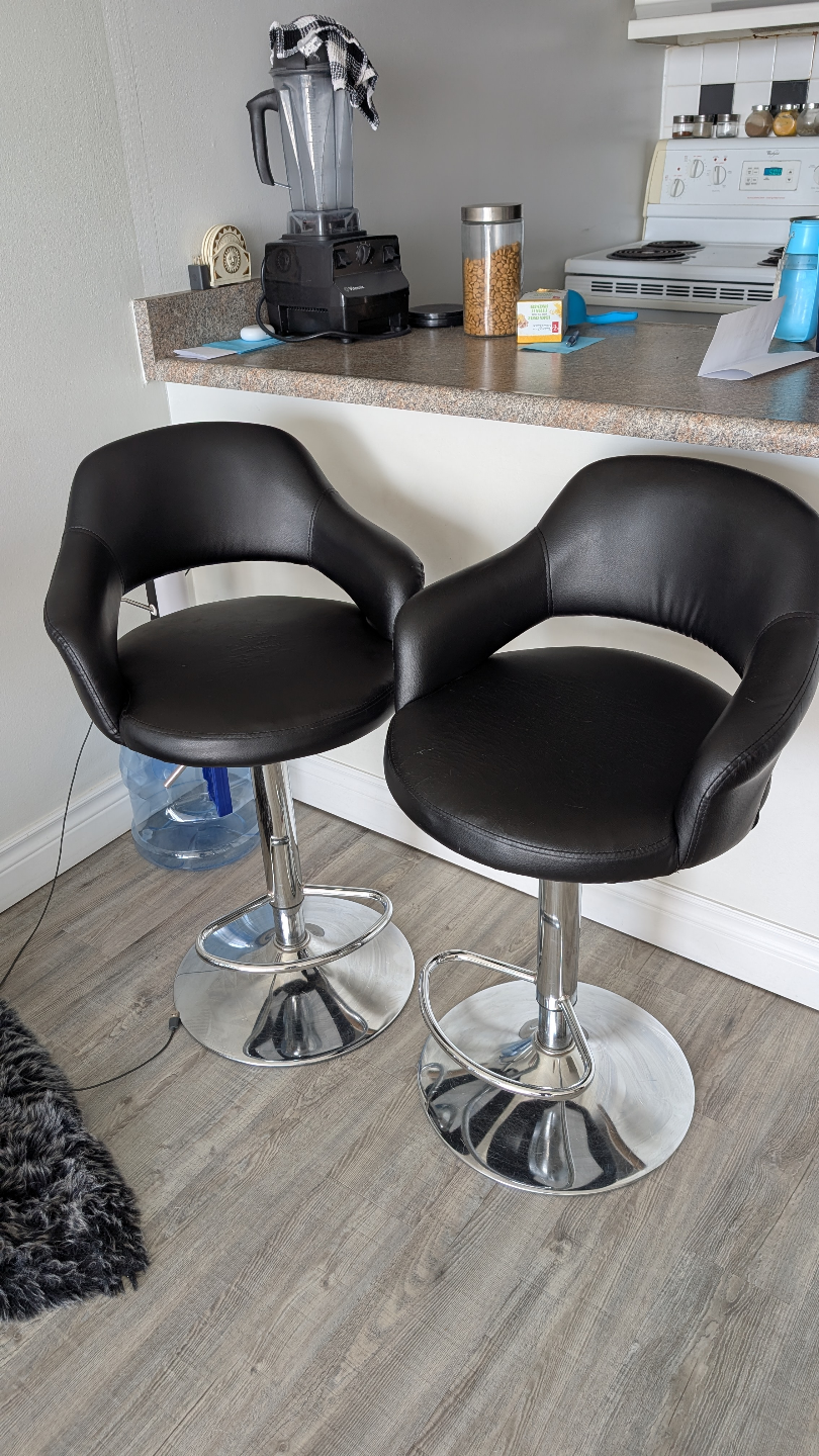 Pair of Black Leather Bar Stools - Structube