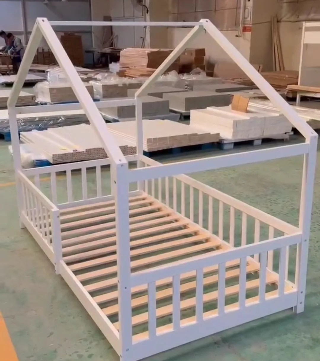 White Wooden Toddler House Bed Frame warehouse sale thumbnail