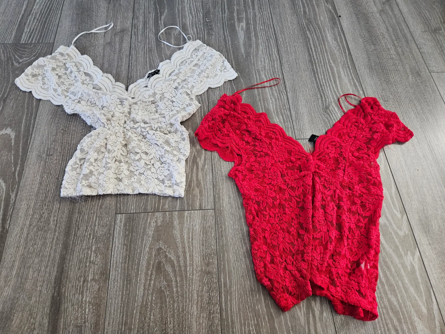 #freecycle Two U2B Lace Tops - Red & White thumbnail