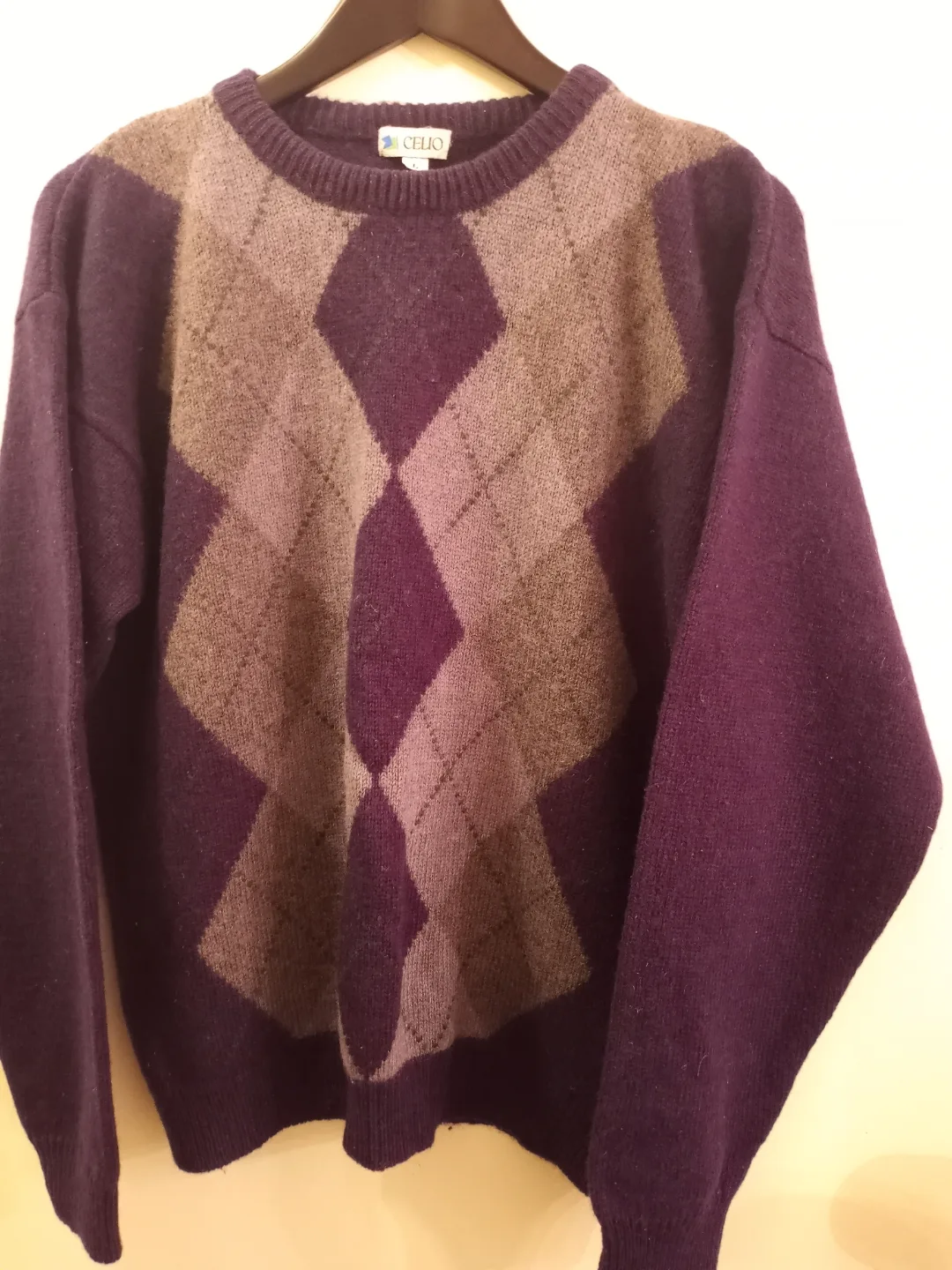 Men's Celio Purple Argyle Sweater - Size L thumbnail