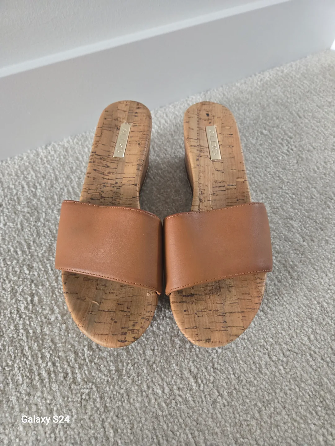 ALDO Women's Tan Leather Cork Wedge Sandals thumbnail
