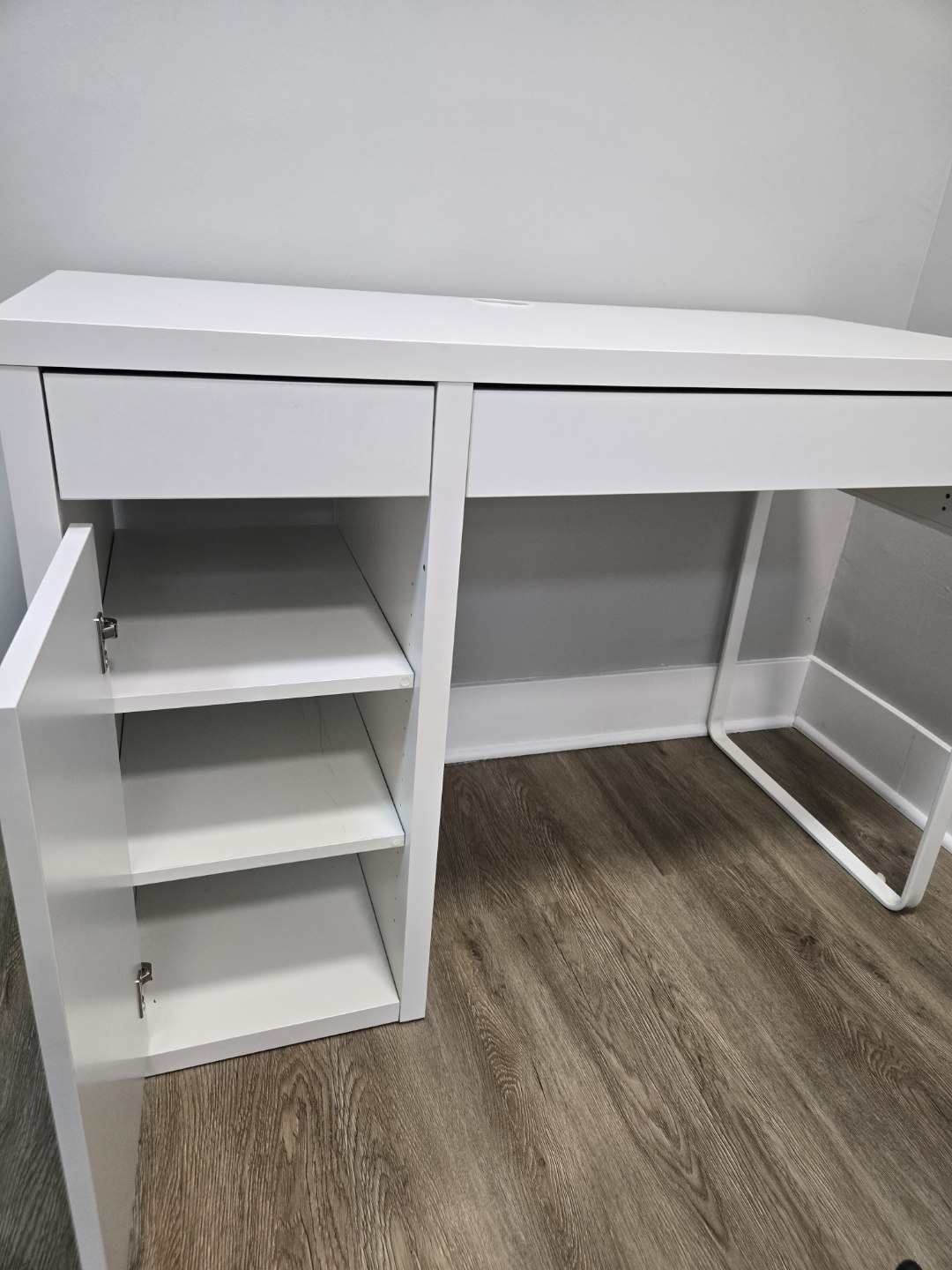 White IKEA Desk with Drawer and Shelves & Chair - photo 4