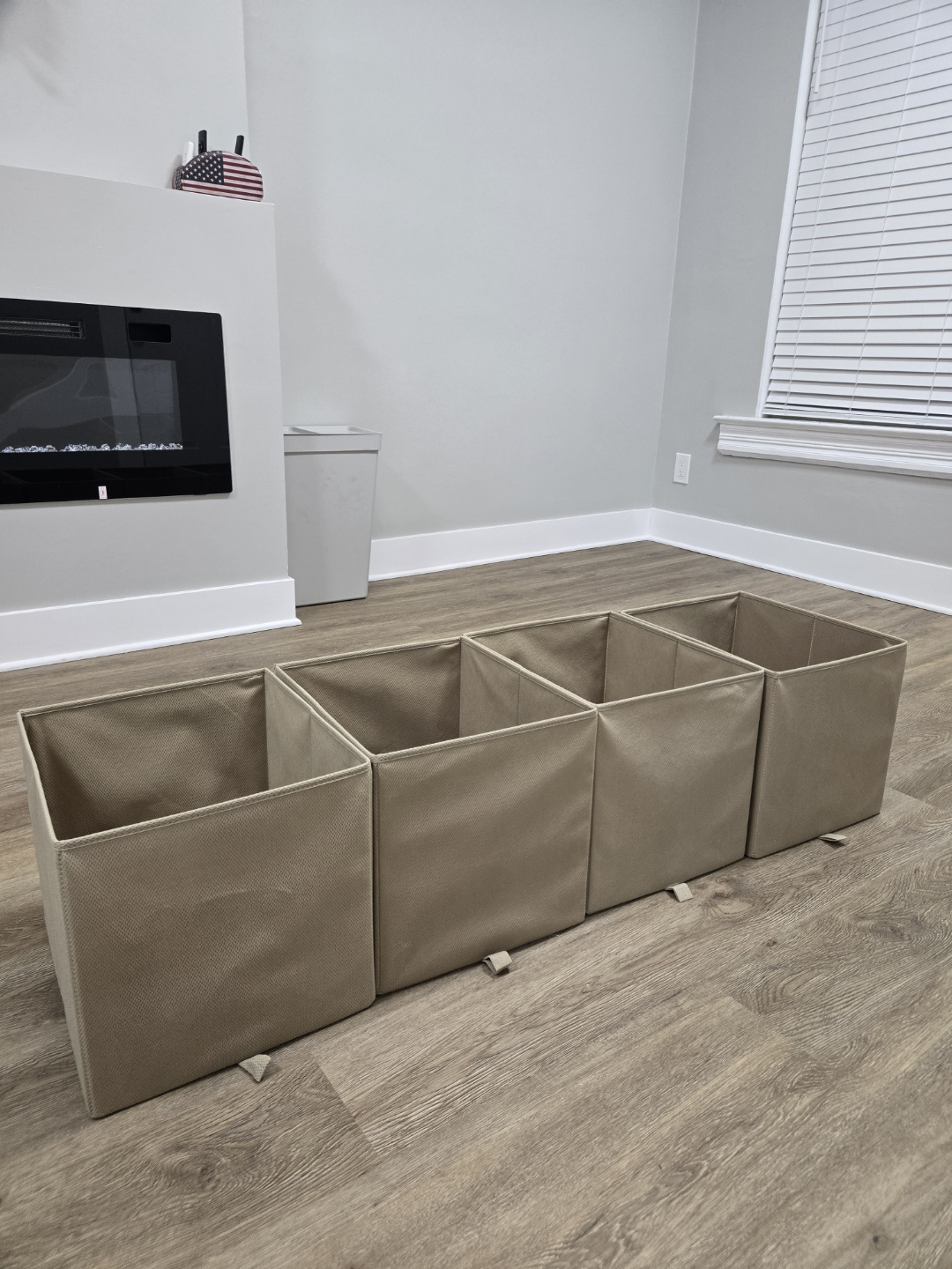 Set of Four Beige Fabric Storage Cubes - 13"x13"x15"