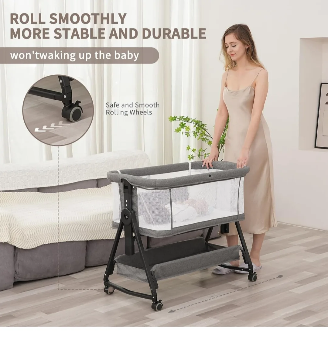 Baby Bassinet with Storage, 7 Height Adjustments image indicator(4)