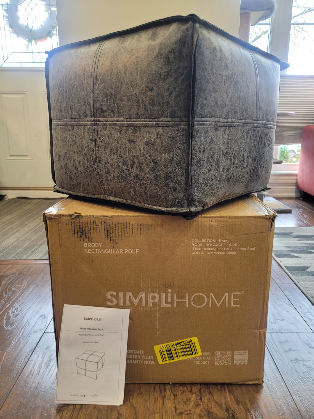 SIMPLIHOME Brody Rectangular Pouf Ottoman - Grey