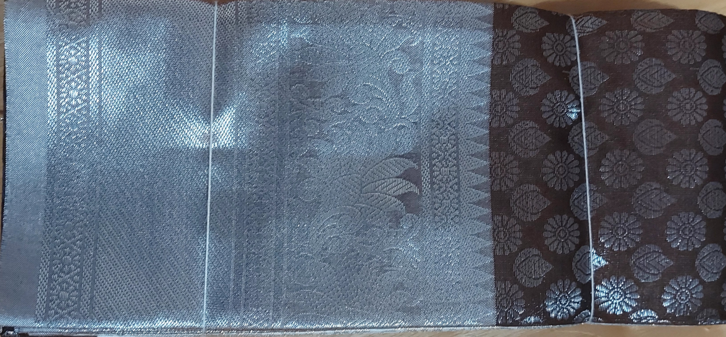 Beautiful Silver and Brown Silk Saree