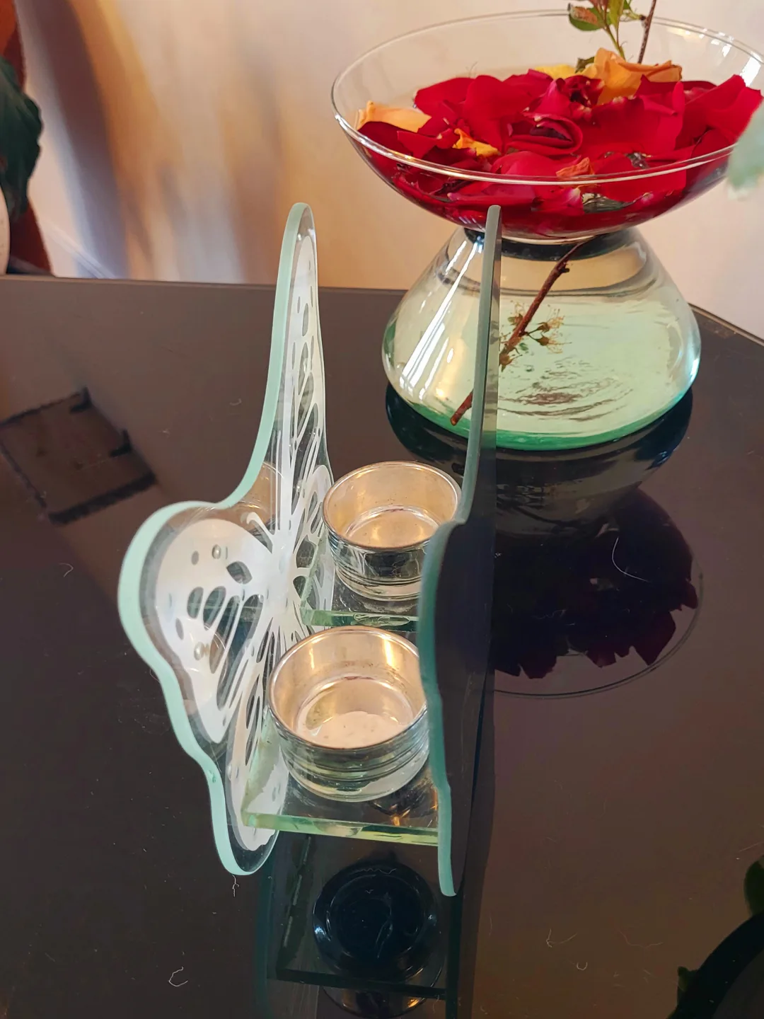 Luxury Crushed Crystal tealight Candle Holders & Mirror image indicator(2)