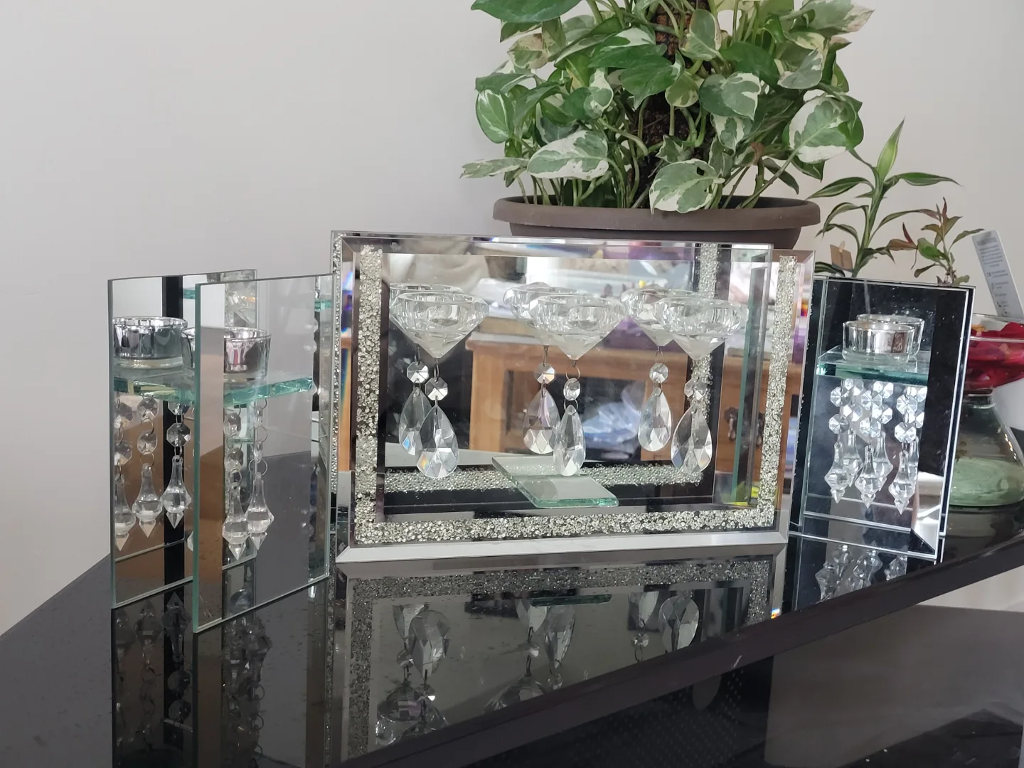 Luxury Crushed Crystal tealight Candle Holders & Mirror image indicator(5)