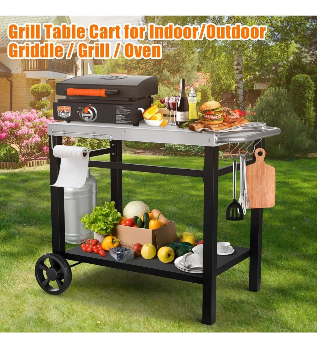 Outdoor Grilling Station with Two-Tier Cart - photo 5