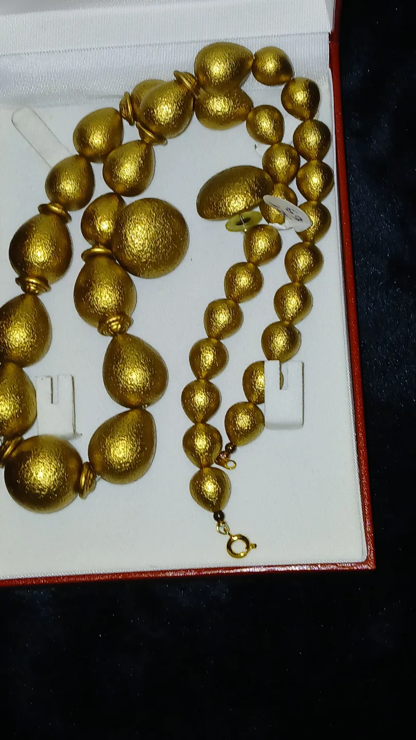 Gold Tone Beaded Necklace and Earring Set thumbnail