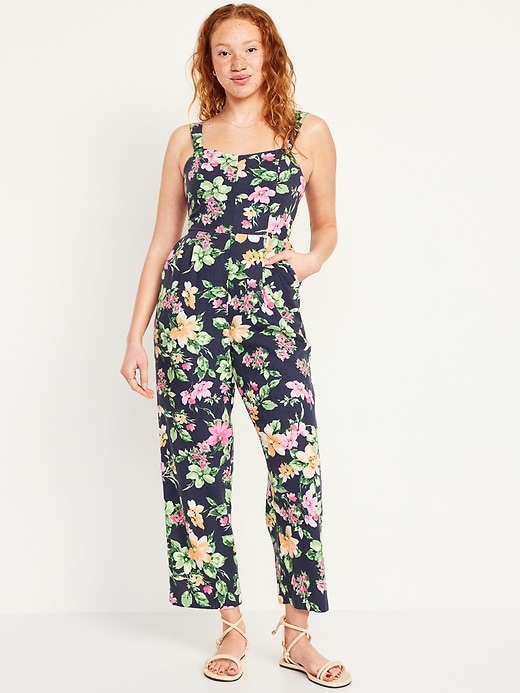 Old Navy Linen Floral Wide Leg Jumpsuit 🏒