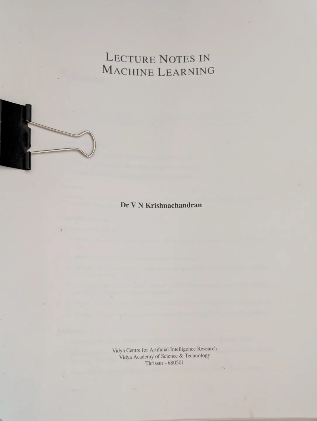 Lecture Notes in Machine Learning by Dr V N Krishnachandran thumbnail