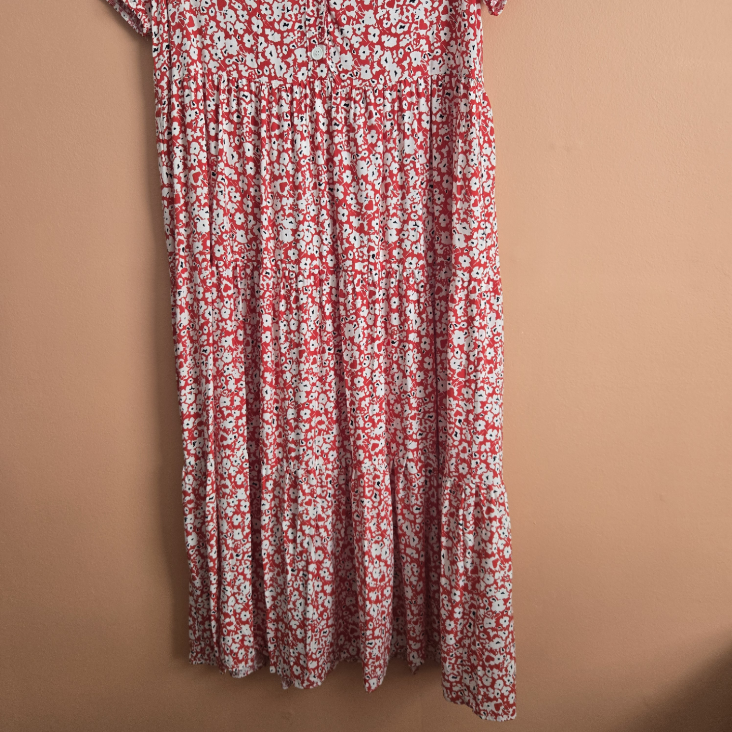 Zara Red and White Floral Midi Dress - Size Large - photo 5