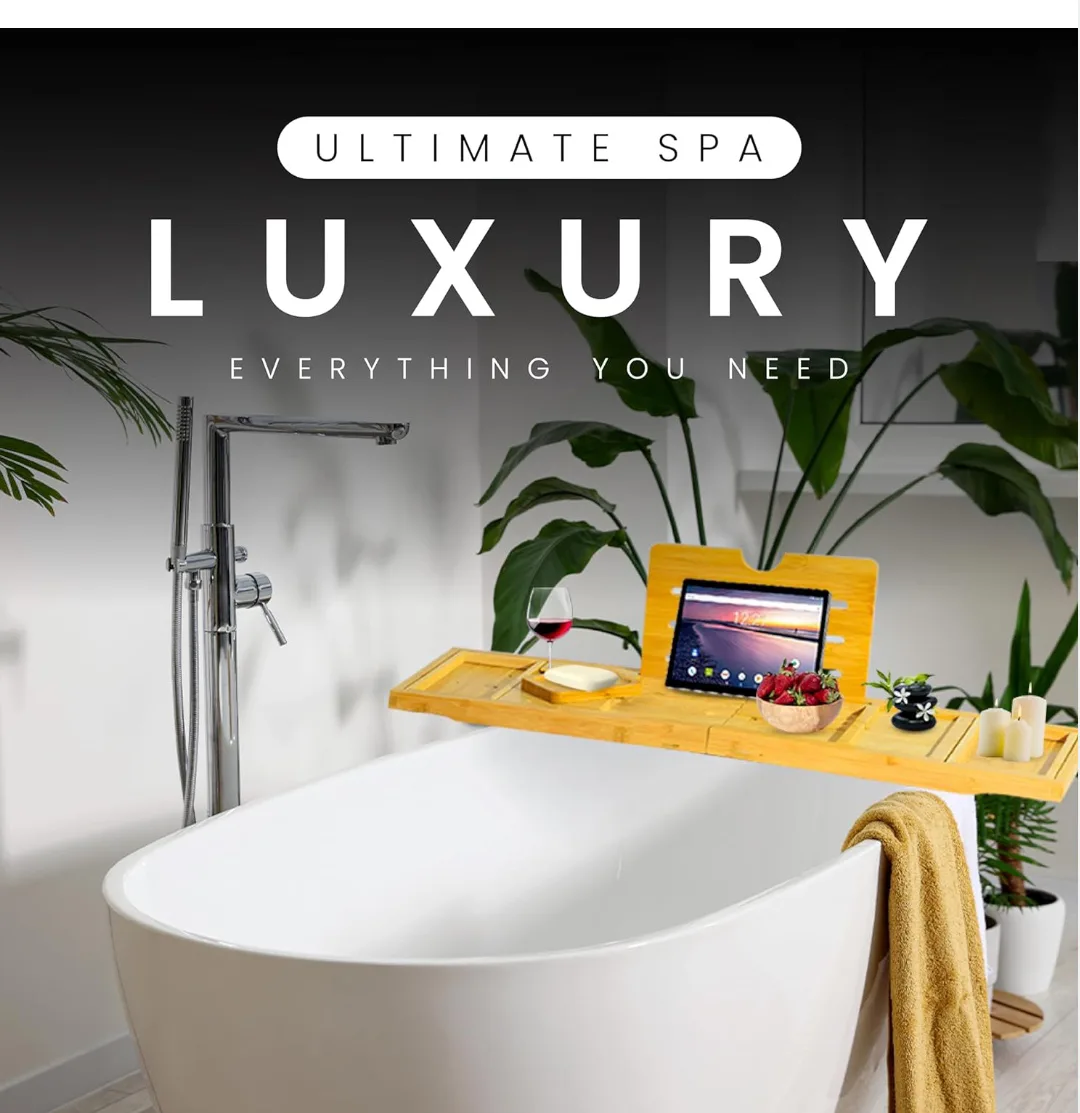 Extendable Bamboo Bathtub Caddy Tray image indicator(6)