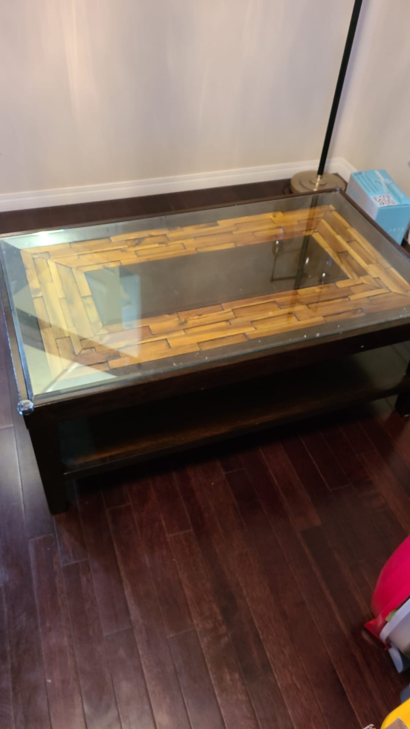 Unique Wooden Coffee Table with Glass Top