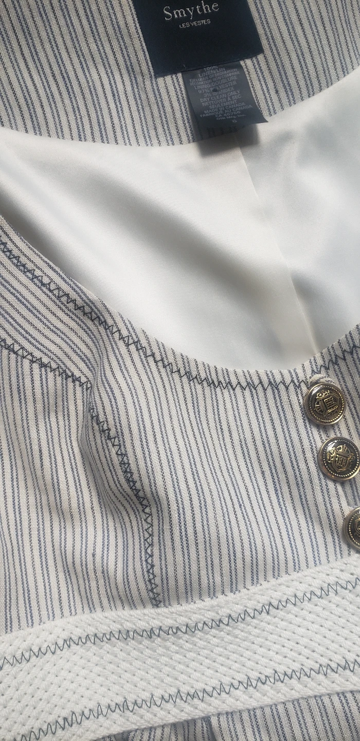 Smythe Linen Blazer: Navy Cream Short Sleeve, Gold Buttons - photo 4