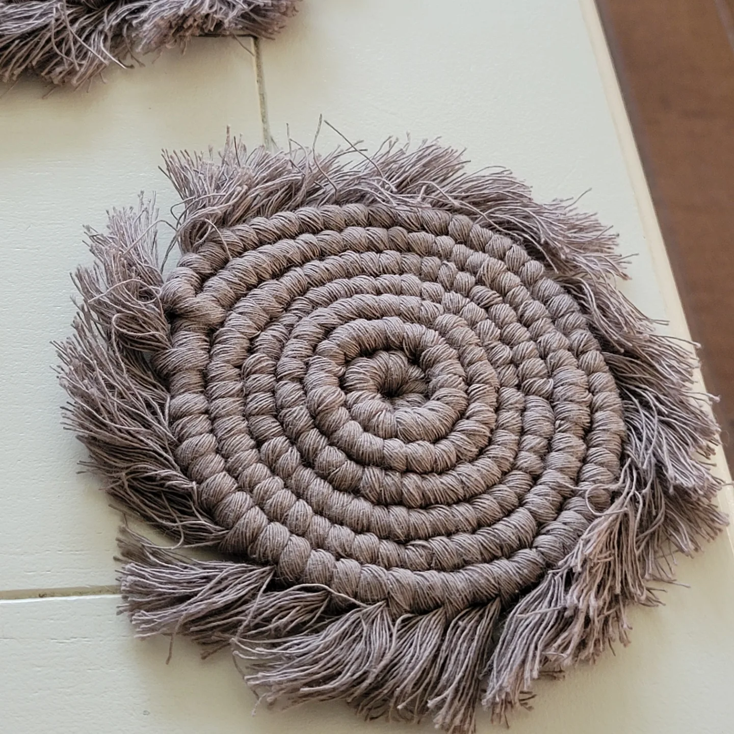 New.  Grey Macrame Coasters image indicator(4)