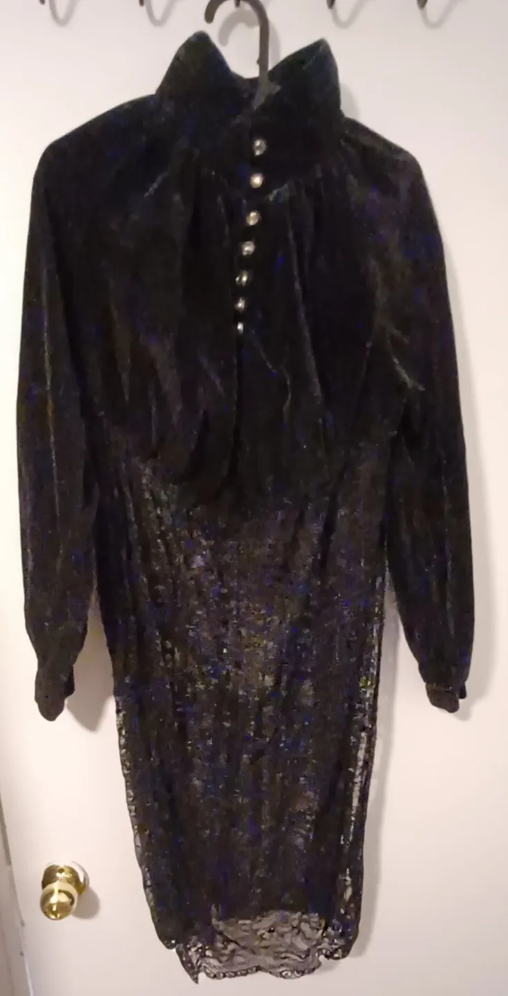Black Velvet and Lace Overlay Dress Shirt image indicator(2)